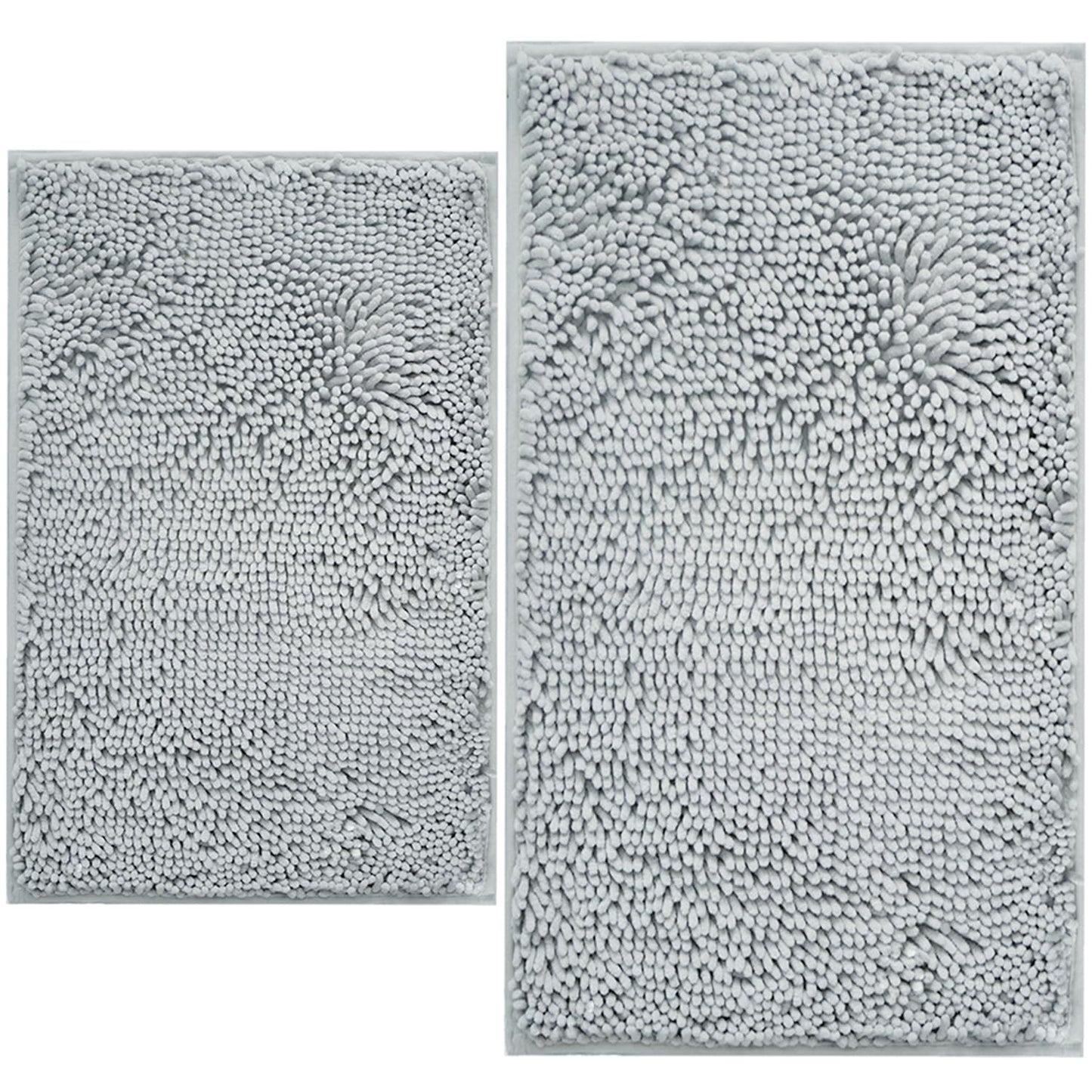 BOANKODU Bathroom Rugs Sets 2 Piece Extra Soft Chenille Absorbent Non-Slip Bottom Machine Washable (32x20 Inch + 24x16 Inch Light Grey)