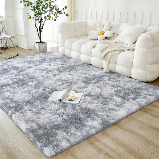 3x5 Shag Rug for Bedroom Light Grey Small Fluffy Non-Skid Soft