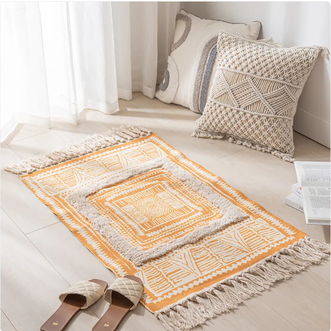 Contemporary minimalist area rug in neutral tones, featuring simple geometric patterns, by Limestoneshop.