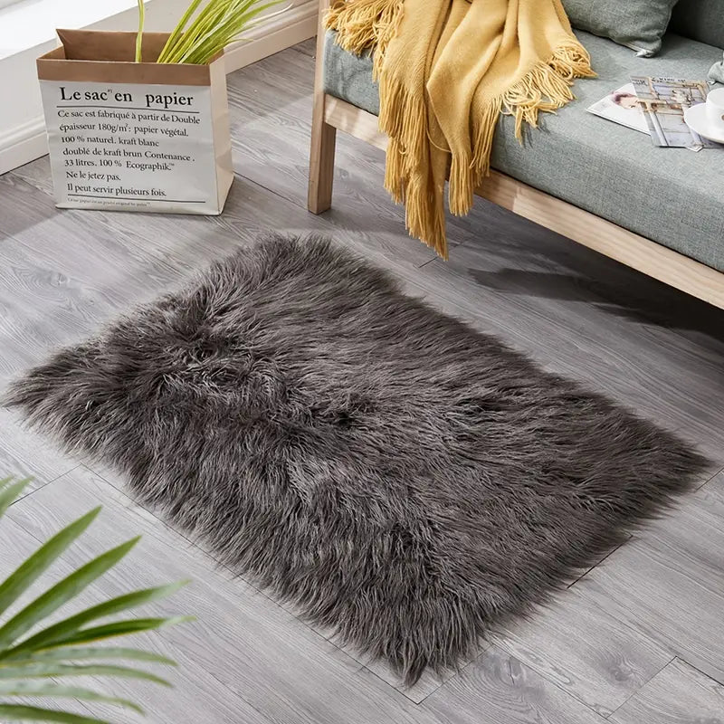Gray fluffy rug 