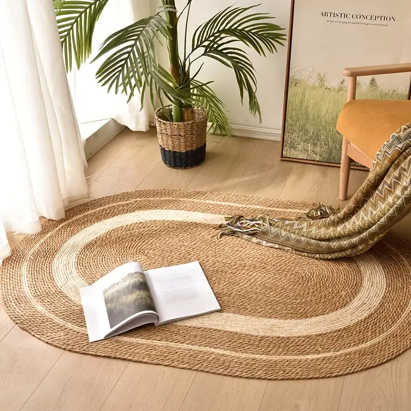 Nordic style woven carpet from Limestoneshop, ideal for home and bedroom decor, featuring a soft, textured design in natural tones.
