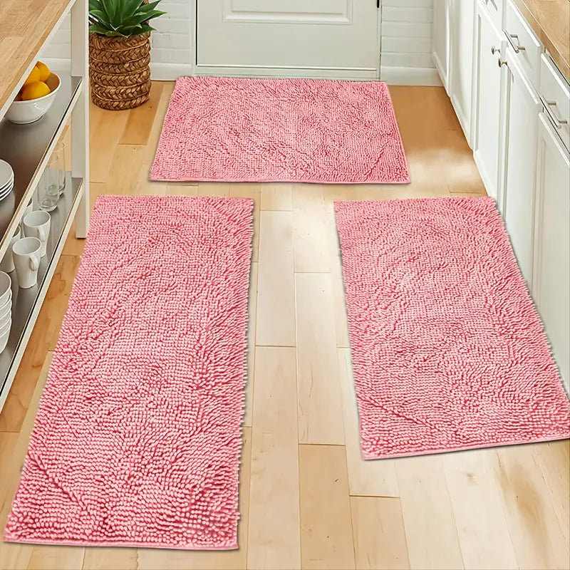 Soft Pink Chenille Non-Slip Bath Rug for Home Decor
