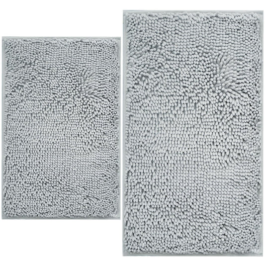 BOANKODU Bathroom Rugs Sets 2 Piece Extra Soft Chenille Absorbent Non-Slip Bottom Machine Washable (32x20 Inch + 24x16 Inch Light Grey)