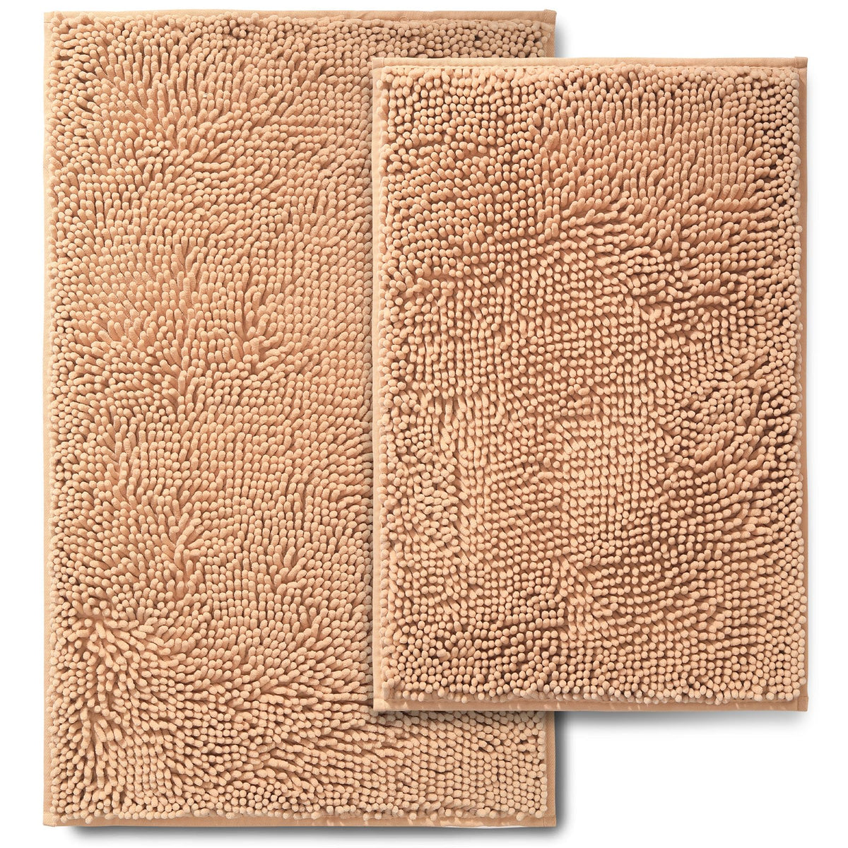 NUOVARUGS Bathroom Rugs 2 Piece Set – Absorbent Non-Slip Soft Chenille Bath Mat Machine Washable Comfortable Floor Mats (24"×17” & 20"×30” Beige)